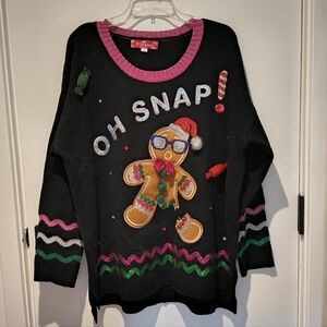 Oh Snap! Black Sweater with Gingerbread Design